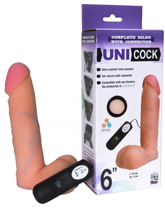 Фаллическая насадка Харнесс UNICOCK 6  с вибрацией - 18 см. - LOVETOY (А-Полимер) - купить с доставкой в Махачкале