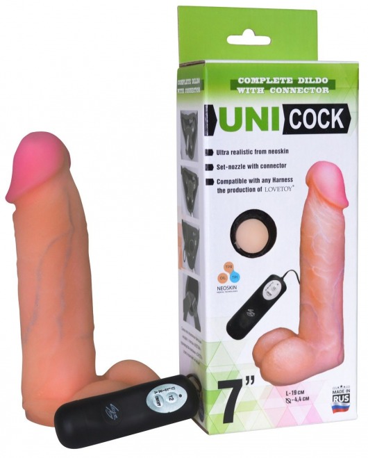 Фаллическая насадка Харнесс UNICOCK 7  с вибрацией - 19 см. - LOVETOY (А-Полимер) - купить с доставкой в Махачкале