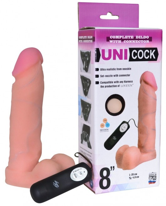 Фаллическая насадка Харнесс UNICOCK 8  с вибрацией - 20 см. - LOVETOY (А-Полимер) - купить с доставкой в Махачкале