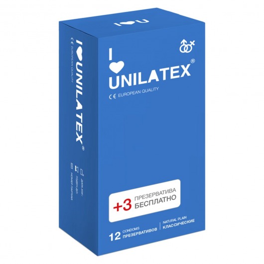 Классические презервативы Unilatex Natural Plain - 12 шт. + 3 шт. в подарок - Unilatex - купить с доставкой в Махачкале