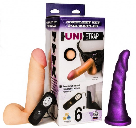 Вибрострапон с двумя насадками UniStrap - 18 и 18 см. - LOVETOY (А-Полимер) - купить с доставкой в Махачкале