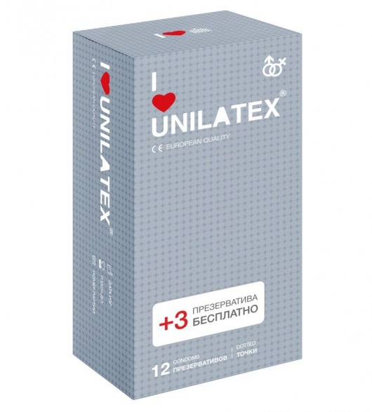 Презервативы с точками Unilatex Dotted - 12 шт. + 3 шт. в подарок - Unilatex - купить с доставкой в Махачкале