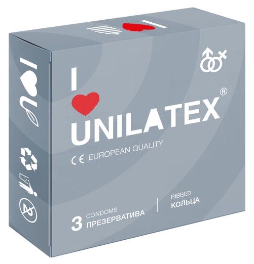 Презервативы с рёбрами Unilatex Ribbed - 3 шт. - Unilatex - купить с доставкой в Махачкале