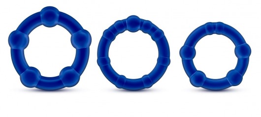 Набор из 3 синих эрекционных колец Stay Hard Beaded Cockrings - Blush Novelties - в Махачкале купить с доставкой