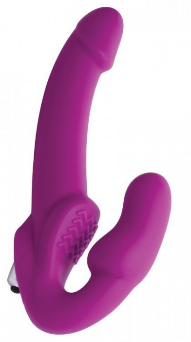 Ярко-розовый безремневой вибрострапон Evoke Vibrating Strapless Silicone Strap-on Dildo - XR Brands - купить с доставкой в Махачкале