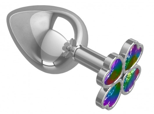 Серебристая анальная пробка-клевер с радужным кристаллом - 9,5 см. - Джага-Джага - купить с доставкой в Махачкале