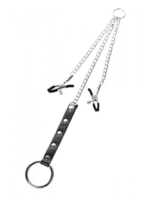 Серебристо-чёрные зажимы для сосков с кольцом для пениса TOYFA Metal - ToyFa - купить с доставкой в Махачкале